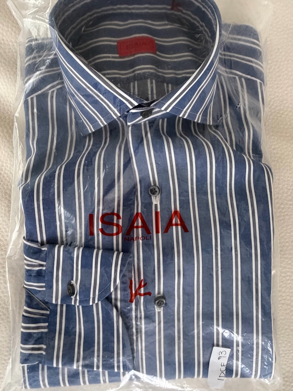 Isaia Slim-Fit 'Mix' Blue-Gray Stripe Cotton Dress Shirt 15.5 (Eu 39) NWT